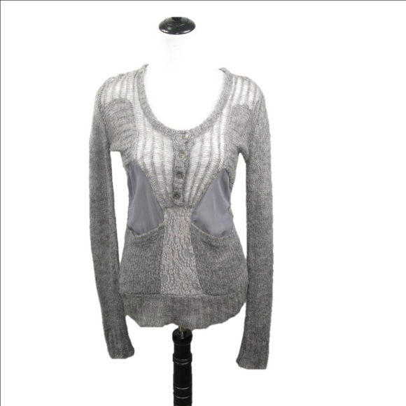 BKE Gray Partial Button Front Open Knit Lightweight Sweater Size Small - Picture 1 of 7